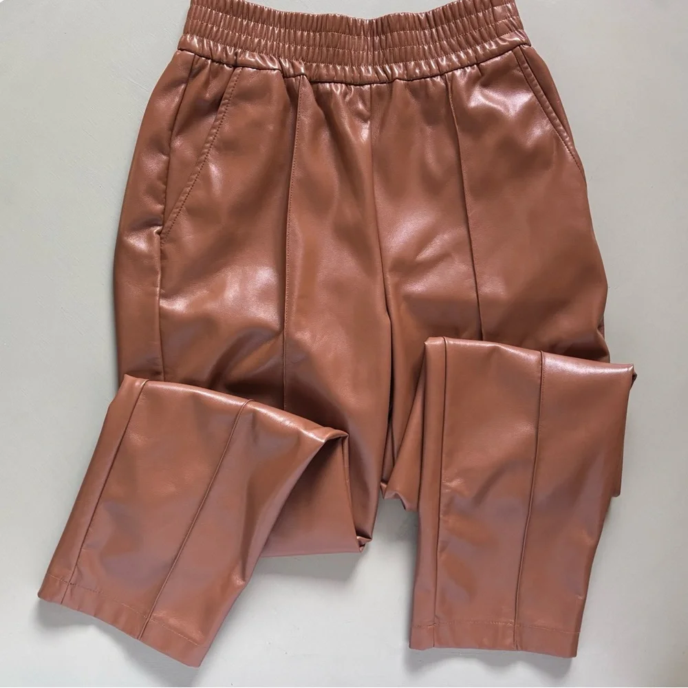 Maison D' Amelie Paris BY Anthropologie Sleek Cognac Trousers Faux Leather Pants - Picture 8 of 12